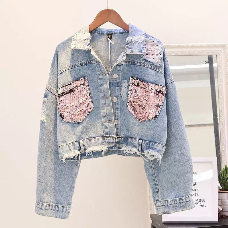 jean jacket with glitter