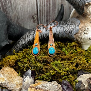 Elegant Copper Electroformed Kingman Turquoise Drop Earrings
