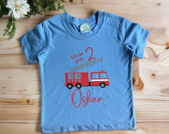 T-Shirt zum Geburtstag, Feuerwehr Geburtstagsshirt, Kindergeburtstag, für Baby und Kinder, personalisierbar mit Zahl und Name - Gr. 86 - 140