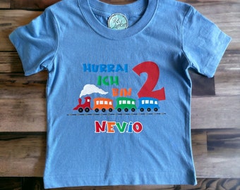 Personalisiertes T-Shirt zum Geburtstag, Zug Geburtstagsshirt, Kindergeburtstag, für Baby und Kinder, mit Wunsch Zahl & Name - Gr. 86 - 140