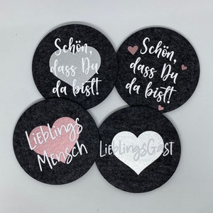 Personalized coasters made of felt with saying or name - individual gifts, birthday, Christmas, anniversary, glass coasters