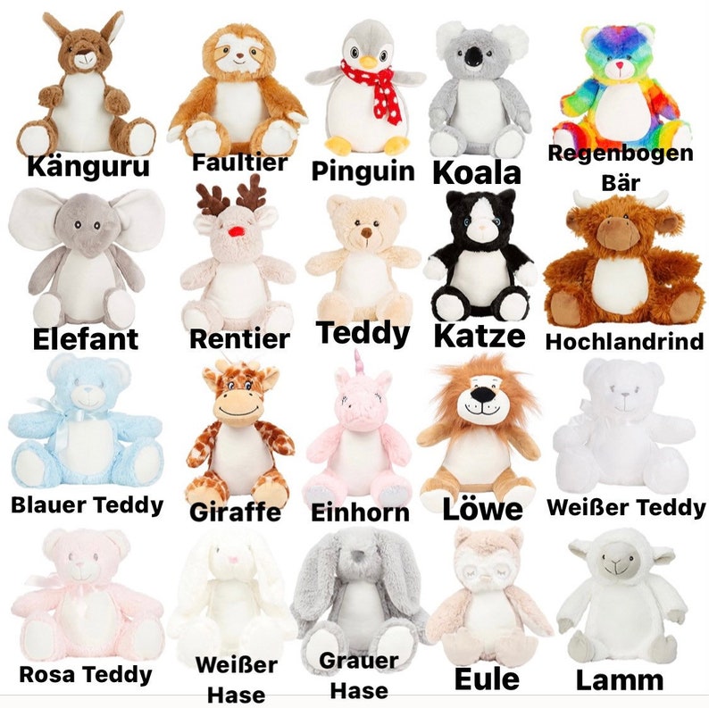 Stofftier mit Namen 26 versch. Kuscheltiere Baby Kinder personalisiert Geschenk zur Geburt Plüschtier mit Namen Bild 5