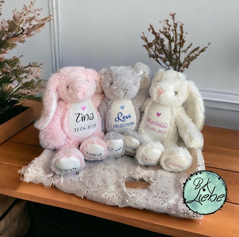 Stofftier mit Namen 26 versch. Kuscheltiere Baby Kinder personalisiert Geschenk zur Geburt Plüschtier mit Namen Bild 2