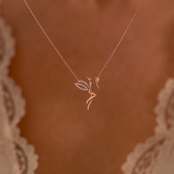 necklace fairy | 925 sterling silver rose gold plated | Zirconia women's necklace elf gift fairy lucky charm rose gold