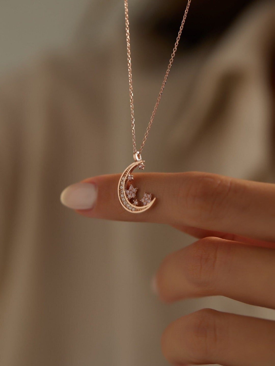 Pendentif Lune En Argent 925 Avec Zircone - Breloque Pour Bracelet - Environ 20 Mm - Cadeau Femme Anniversaire Noël