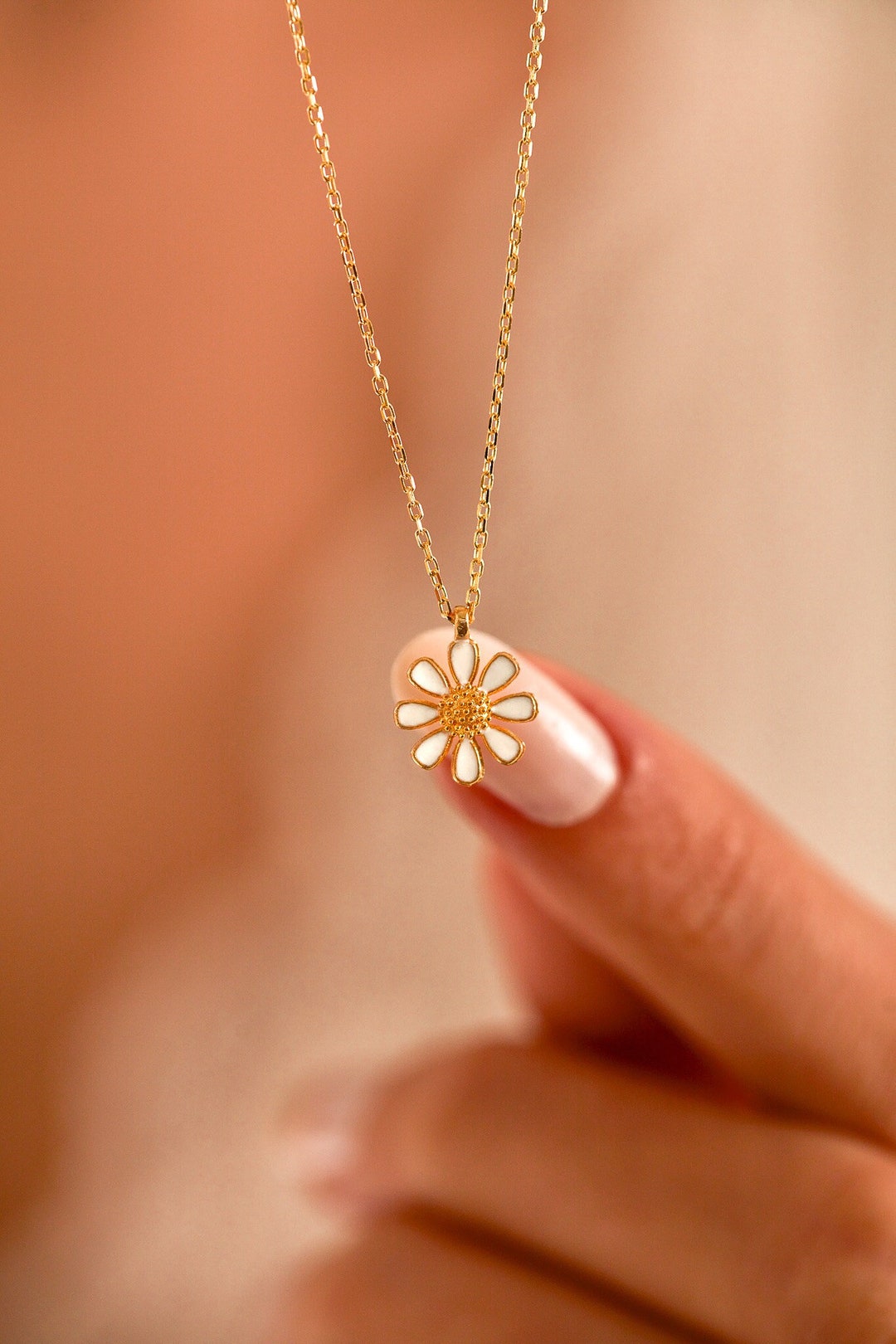 Necklace Daisy Gold 925 Sterling Silver 14K Gold Plated Chain Flower Jewelry With Pendant Gift ...