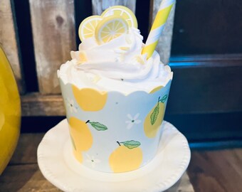 Lemon Themed Faux Cupcake for Tiered Tray Displays