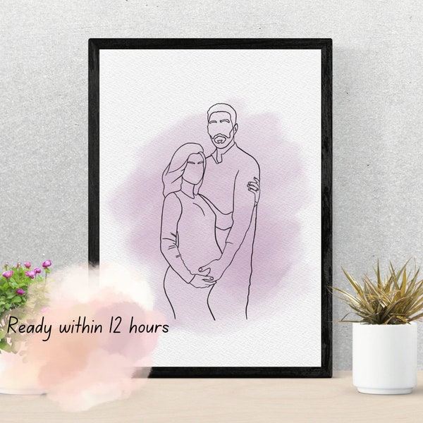 Custom Line Drawing, First Anniversary Gift, Portrait From Photo, Gift For Boyfriend, Unique Husband Gift, Lesbian Gift, Gift for Him