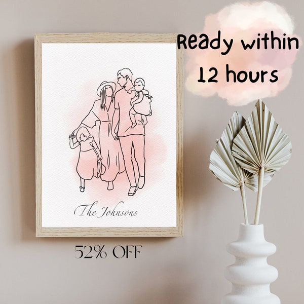 One Line Drawing , Custom Couple Portrait, Custom Family Gift, Personalized Wedding Anniversary Gift, Custom Line From Photo, Baby Shower