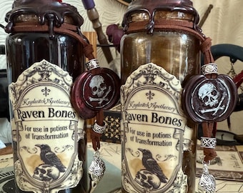 Raven Bones Potion Bottle: Handmade Color Changing Witchy Apothecary and Home Decor