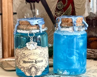 Preserved Mermaid Scales Potion Bottle: Handmade Color Changing Witchy Apothecary and Home Decor