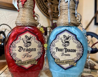 Frost and Fire Dragon Potion Bottle: Handmade Color Changing Witchy Apothecary Fantasy Decor