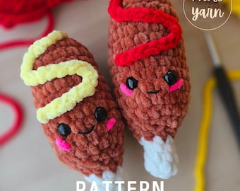 Mini Corn Dog Crochet Pattern, No Sew, Amigurumi, Crochet Food, PDF Download, KnotsMerryYarn