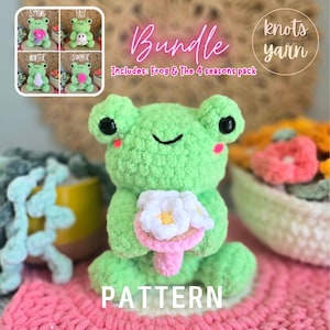 Frog Crochet Pattern, Beginner Friendly No-Sew, Flowers Ghost Ice Cream and Christmas Tree Accessories, Beginner Friendly, PDF Download,
