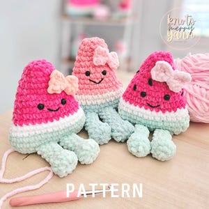 Virkat vattenmelonmönster, utan sömnad, Amigurumi vattenmelon, vattenmelon med ben, plysch