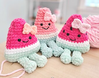 かぎ針編みのスイカのパターン、縫わずに作れる、あみぐるみスイカ、足