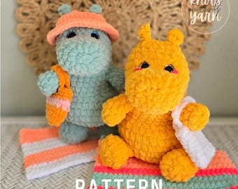 Nijlpaard-haakpatroon, geen naaiwerk, amigurumi, zomeraccessoires, pdf-download, KnotsMerryYarn