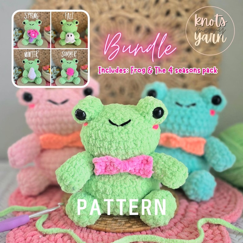 Crochet Frog Pattern, No-sew Plush, Seasonal Accessories, Bundle (PDF ...
