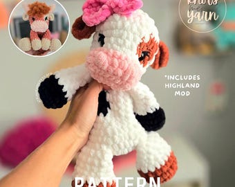 No Sew Cow Crochet Pattern, Highland Cow Amigurumi Pattern, Baby Cow Lovey Snuggler, Beginner Plushie Crochet Pattern PDF, Tess the Cow