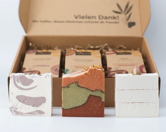 Natural soap gift set Flower Power, vegan soap set with 3 organic soap bars, handmade using the cold process