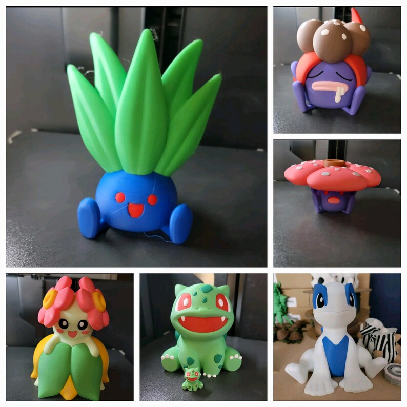 May include: A collection of 8 Pokemon figures, including Bulbasaur, Venusaur, Oddish, Vileplume, and a green and red Pokemon. The figures are made of plastic and are painted in various colors.