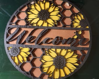 Türschild mit Sonnenblumenmotiv