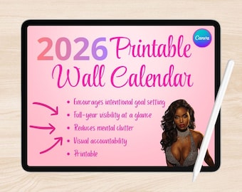 2026 Wall Calendar Printable | Minimalist Monthly Planner for Women (Digital Download)