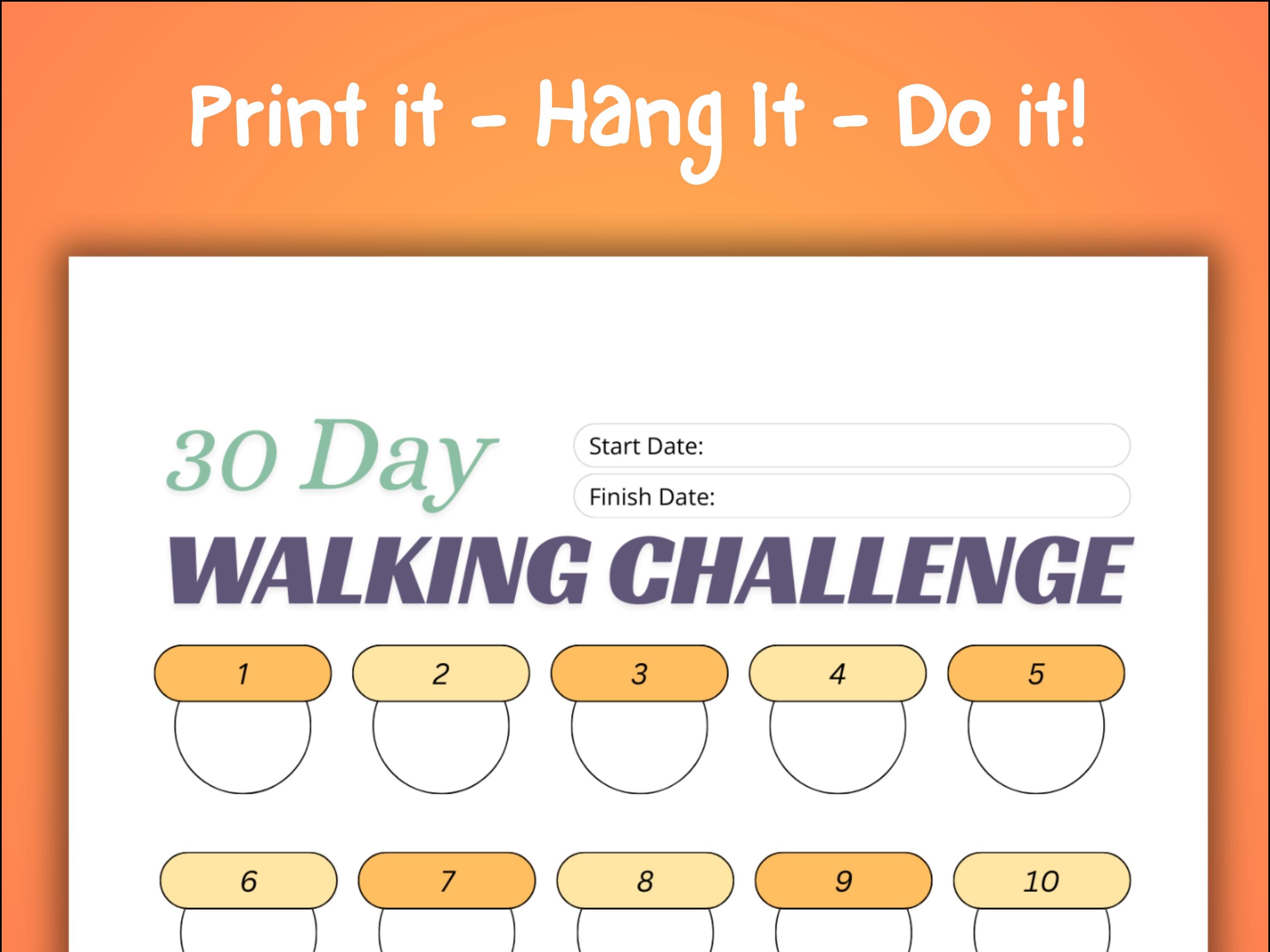 30 Day Walking Challenge Printable | 30 Day Challenge | Printable PDF ...