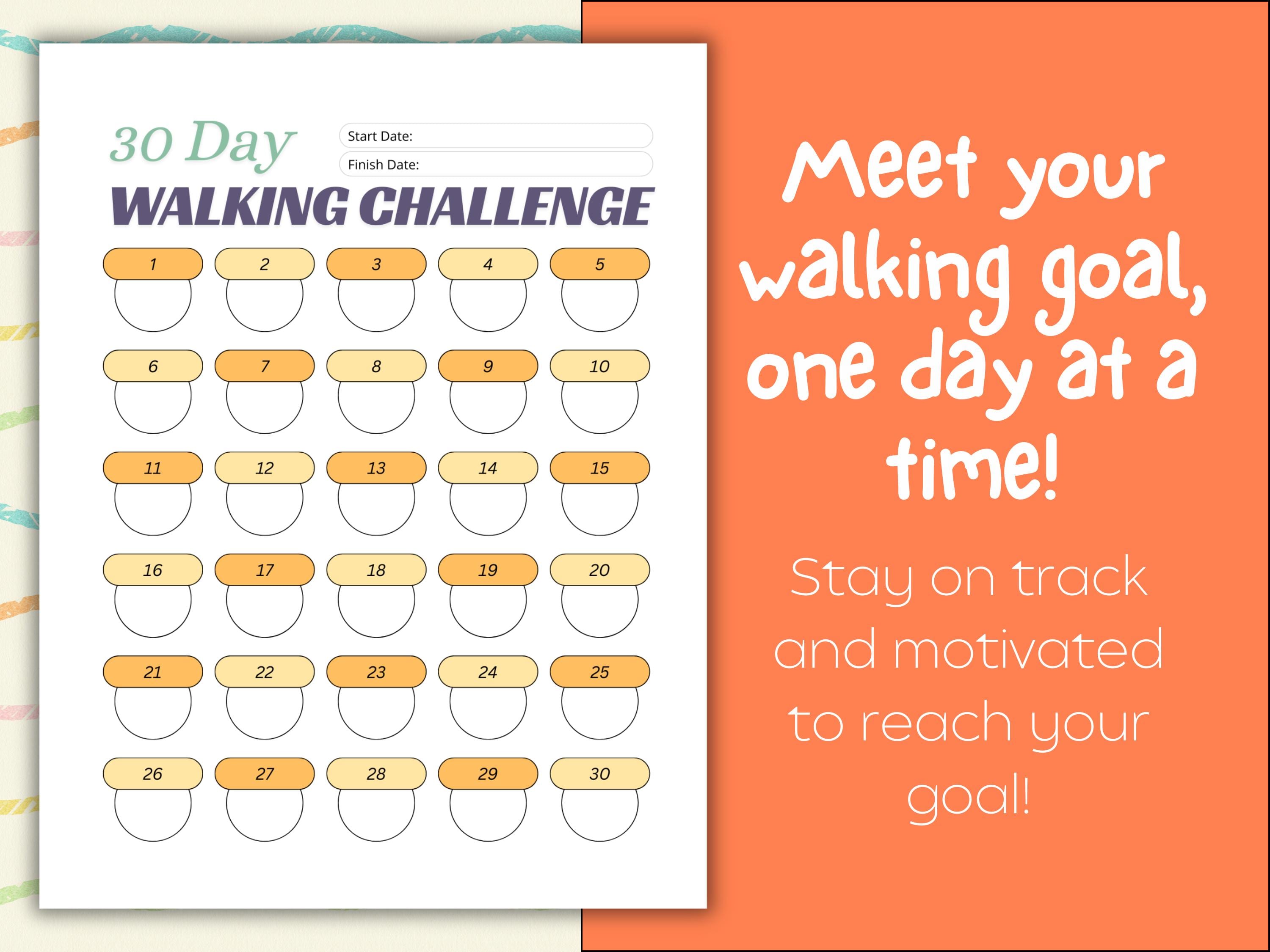 30 Day Walking Challenge Printable | 30 Day Challenge | Printable PDF ...
