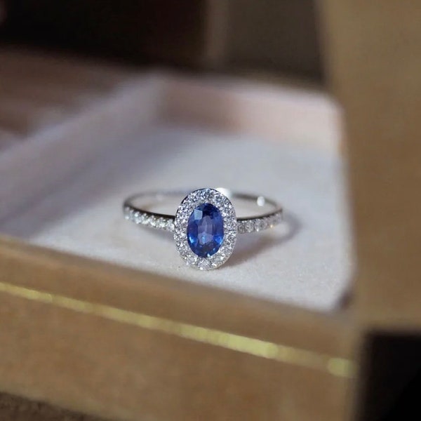 Lab Grown Sapphire and Diamond Ring Etsy