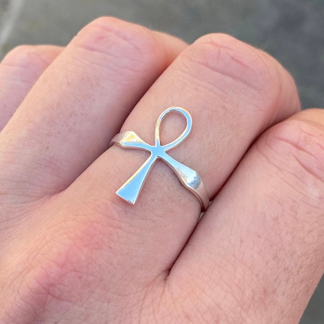 Sterling Silver Ankh Ring Egyptian Cross Key of Life Ring Etsy