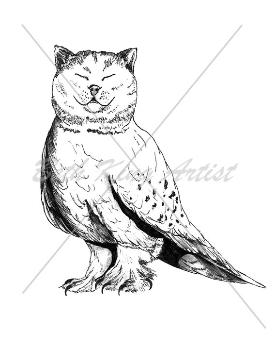 Catowl Hybrid Animal Ink Drawing Art Prints Blank Greetings - Etsy UK Catowl Hybrid Animal Ink Drawing Art Prints Blank Greetings - Etsy UK
