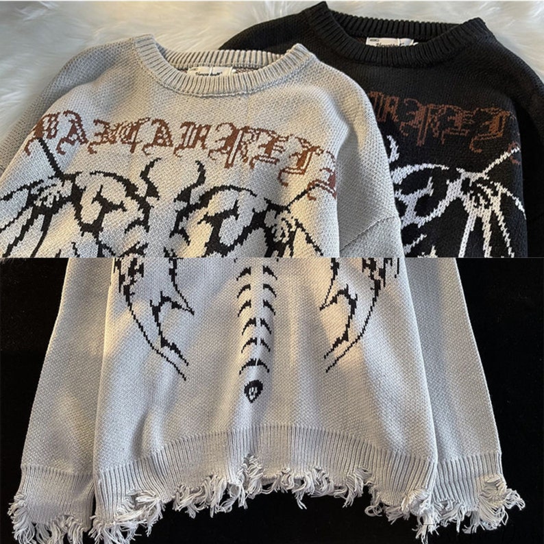 Oversized Knitted Skeleton Y2K Sweater Skull Rib Sweater Y2k - Etsy