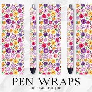 Pink Flower Pen Wrap, Pen Wrap Svg, Sublimation Pen Wrap Design, Epoxy Pen Wraps, Glitter Pen Wraps, Pen Wraps For Vinyl, InkJoy Pen Wraps