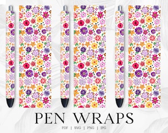 Pink Flower Pen Wrap, Pen Wrap Svg, Sublimation Pen Wrap Design, Epoxy Pen Wraps, Glitter Pen Wraps, Pen Wraps For Vinyl, InkJoy Pen Wraps