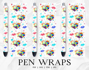 Autism Pen Wrap, Pen Wrap Svg, Sublimation Pen Wrap Design, Epoxy Pen Wraps Svg, Glitter Pen Wraps, Pen Wraps For Vinyl, InkJoy Pen Wraps