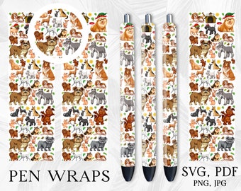 Dog Pen Wrap, Animal Pen Wraps, Pen Wrap Svg, Sublimation Pen Wrap, Pen Wrap Png, Glitter Pen, Waterslide Pen Wrap, Inkjoy Pen Wrap