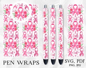 Breast Cancer Pen WrapDesign For Sublimation, Pen Wrap Png, Glitter Pen Wraps, Epoxy Pen Wraps Svg, Pen Wraps For Vinyl, InkjoyPen Wrap