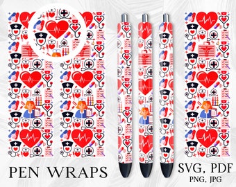 Nurse Pen Wrap, Pen Wraps, Pen Wrap Svg, Sublimation Pen Wrap, Pen Wrap Png, Glitter Pen Wrap, Waterslide Pen Wrap, Medical Pen Wrap