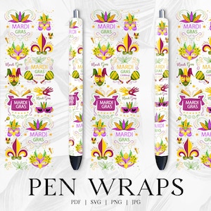 Mardi Gras Pen Wrap, Pen Wrap Svg, Sublimation Pen Wrap Design, Epoxy Pen WrapsSvg, Glitter Pen Wraps, Pen Wraps For Vinyl, InkJoy Pen Wraps