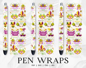 Mardi Gras Pen Wrap, Pen Wrap Svg, Sublimation Pen Wrap Design, Epoxy Pen WrapsSvg, Glitter Pen Wraps, Pen Wraps For Vinyl, InkJoy Pen Wraps