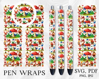 Christmas Gnome Pen Wrap, Pen Wrap, Pen Wrap Svg, Sublimation Pen Wrap, Pen Wrap Png, Glitter Pen Wrap, Waterslide Pen Wrap, Inkjoy Pen Wrap