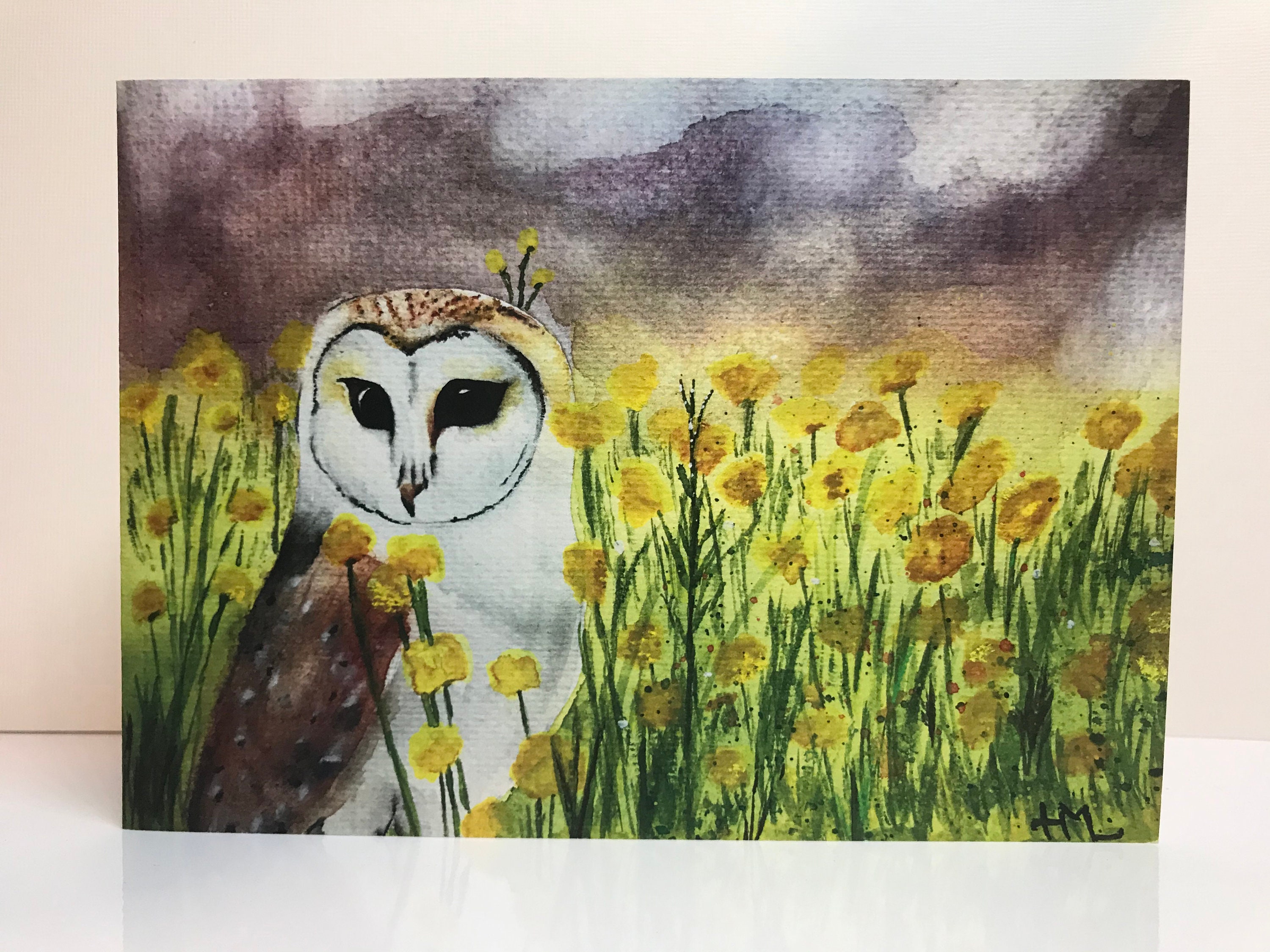 Greeting Card: Barn Owl in Meadow