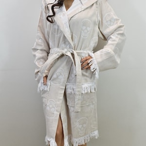 dressing gown, turkish bathrobe, cotton robe, wedding party pajamas, bath dress, bridesmaid robes, morning gown, chic bathrobe, beige, Krkf