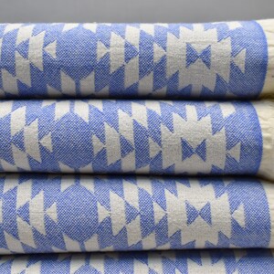 geometric towel, turkish towel, bulk towel, personalized towel, beach towel, cotton towel, 36 x 70 inch kilim towel, cerulean JK - Kilim,E1
