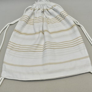 turkish peshtemal bag, handmade cotton bag, beach backpack, back and towel, multi purpose towel bag, beach bag 12x16 inch white-beige Sultan