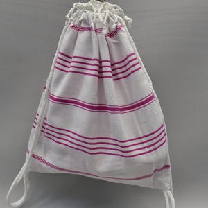 multi purpose towel bag, beach backpack, turkish towel bag, organic cotton bag, back and towel, 12x16 inch towel beach bag, S-fuchsia Sultan