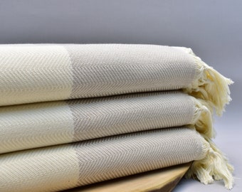 Personalized Organic Cotton Turkish Blanket: Latte Bed Throw (80 x 92 inch)