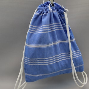 turkish peshtemal backpack, organic cotton peshtemal bag, weekender bag, back and towel, multi purpose towel bag 12x16 inch azure, Sultan