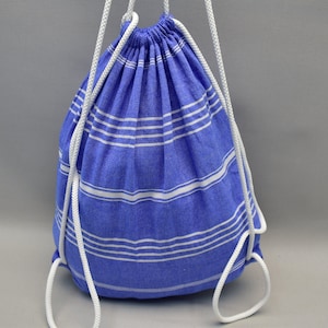 peshtemal backpack, summer backpack, turkish towel bag, weekender bag, organic cotton beach backpack, pool bag 14x18 inch blue Sultan-bp